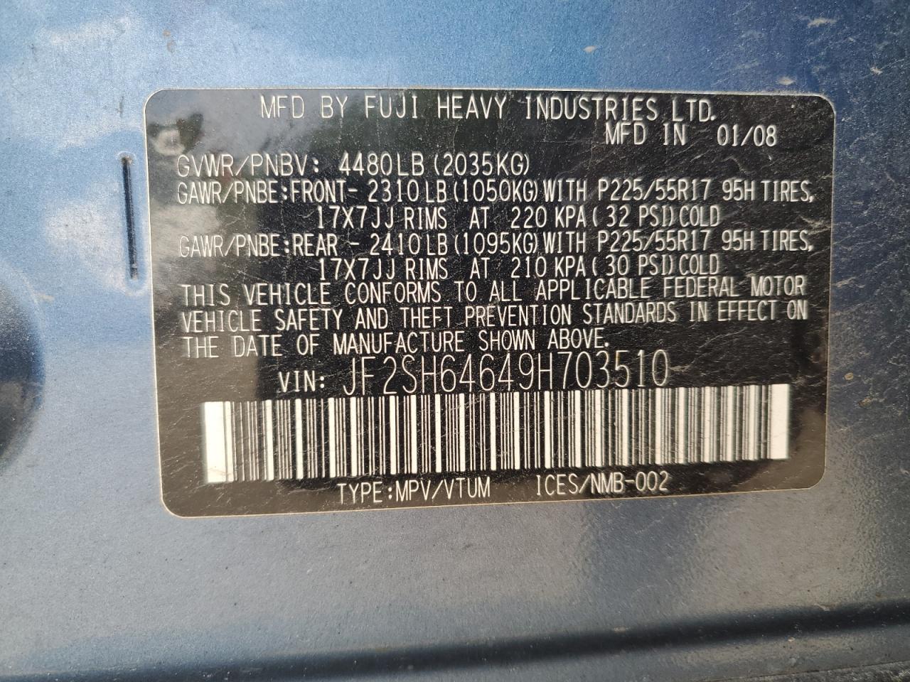 2009 Subaru Forester 2.5X Limited VIN: JF2SH64649H703510 Lot: 68149005