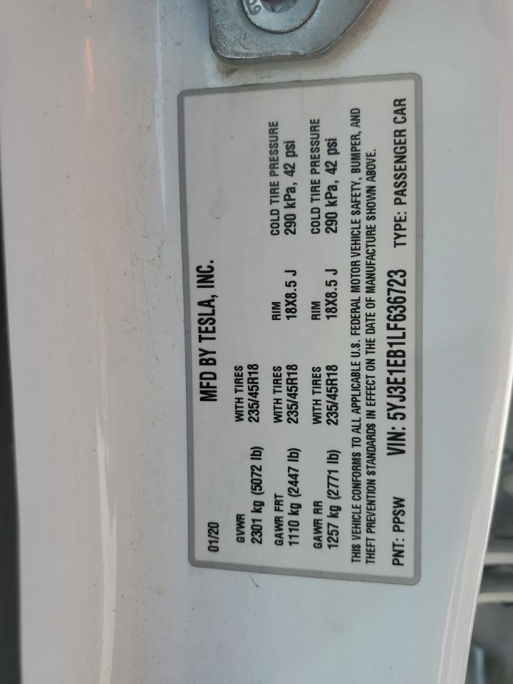 2020 Tesla Model 3 VIN: 5YJ3E1EB1LF636723 Lot: 67485915