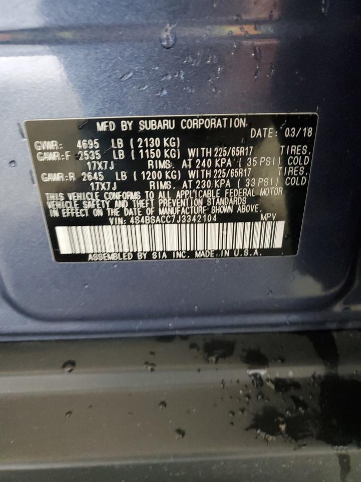 2018 Subaru Outback 2.5I Premium VIN: 4S4BSACC7J3342104 Lot: 69363555