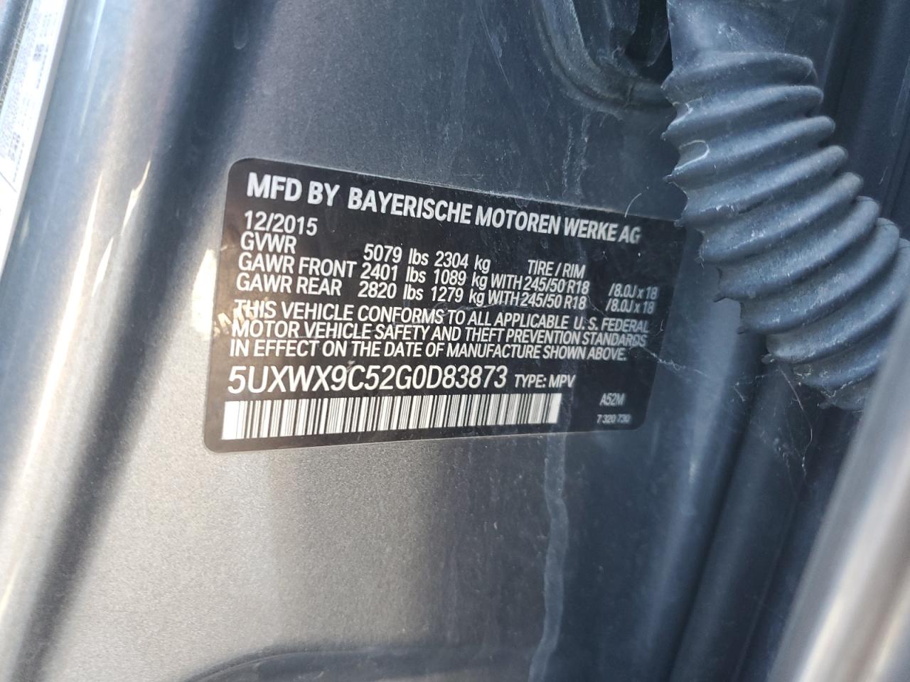 2016 BMW X3 xDrive28I VIN: 5UXWX9C52G0D83873 Lot: 65156085