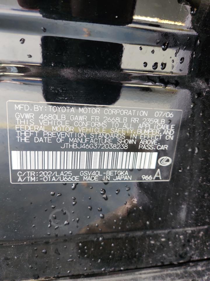 2007 Lexus Es 350 VIN: JTHBJ46G372038238 Lot: 69536845