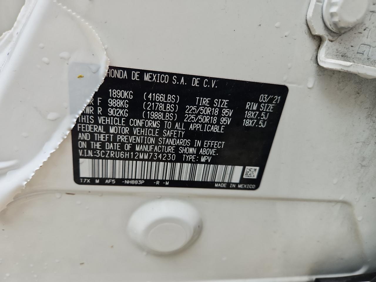 2021 Honda Hr-V Sport VIN: 3CZRU6H12MM734230 Lot: 69215825