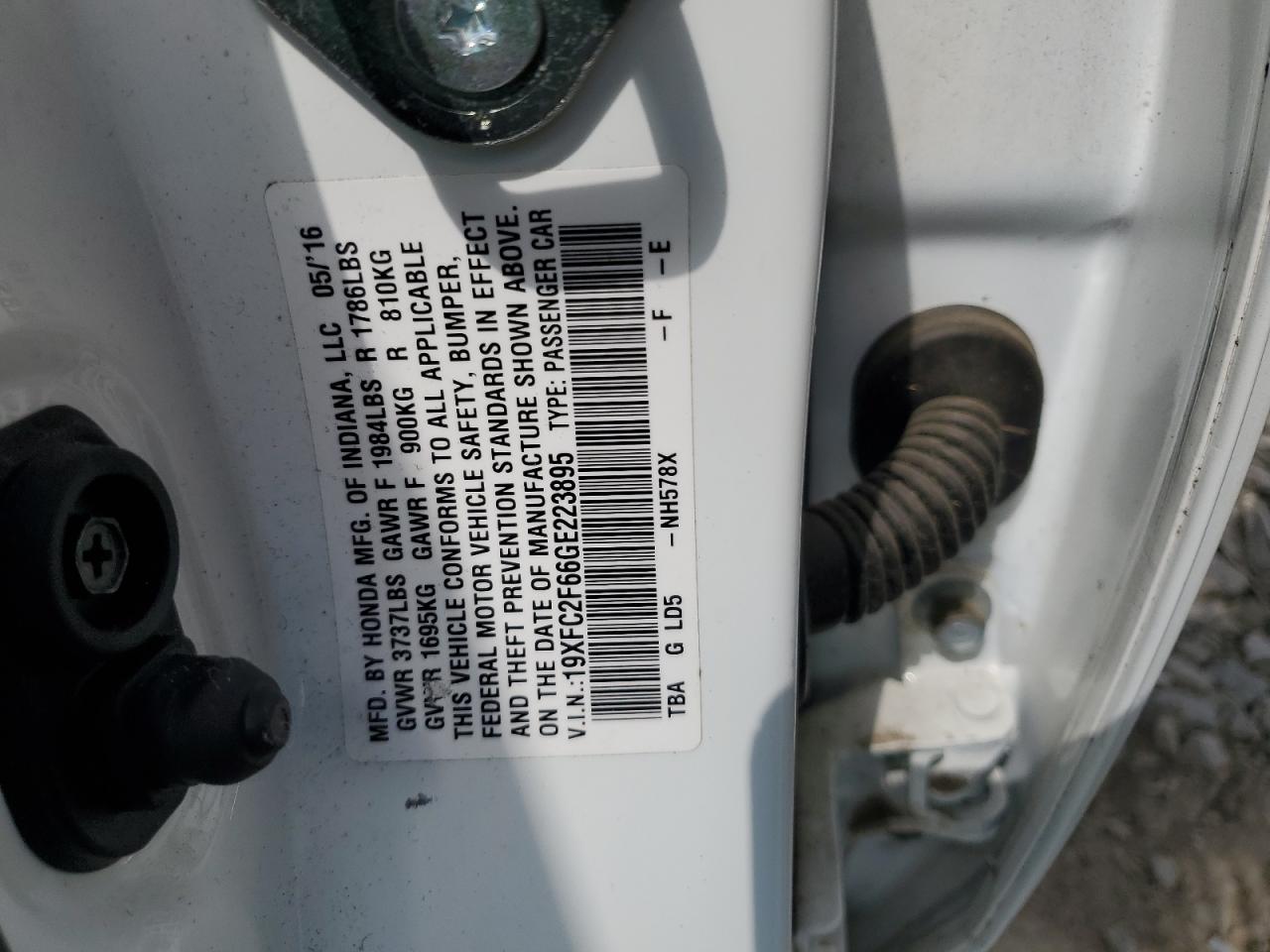 2016 Honda Civic Lx VIN: 19XFC2F66GE223895 Lot: 70767595