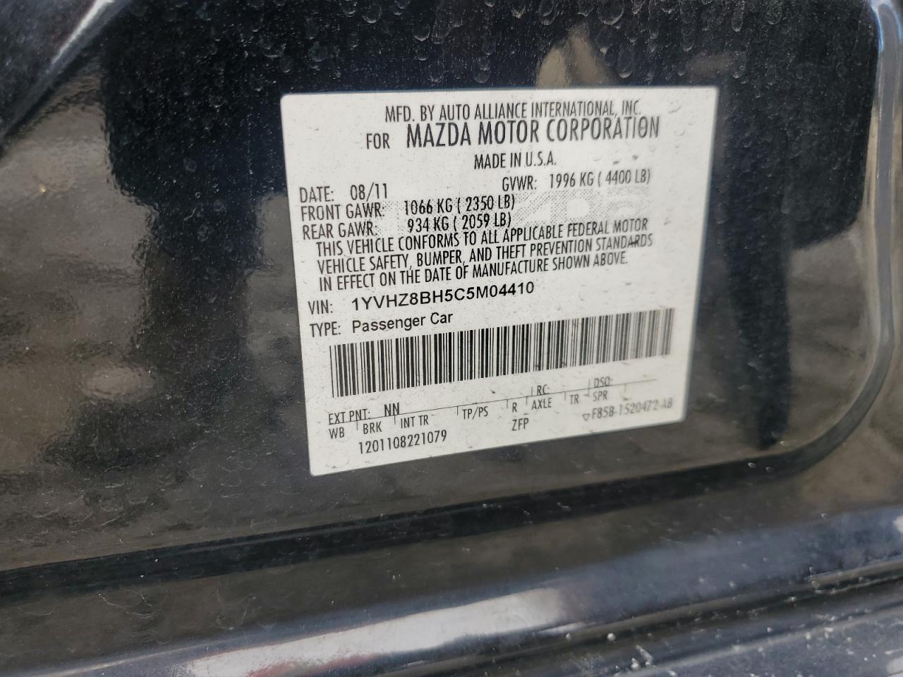 2012 Mazda 6 I VIN: 1YVHZ8BH5C5M04410 Lot: 70078435