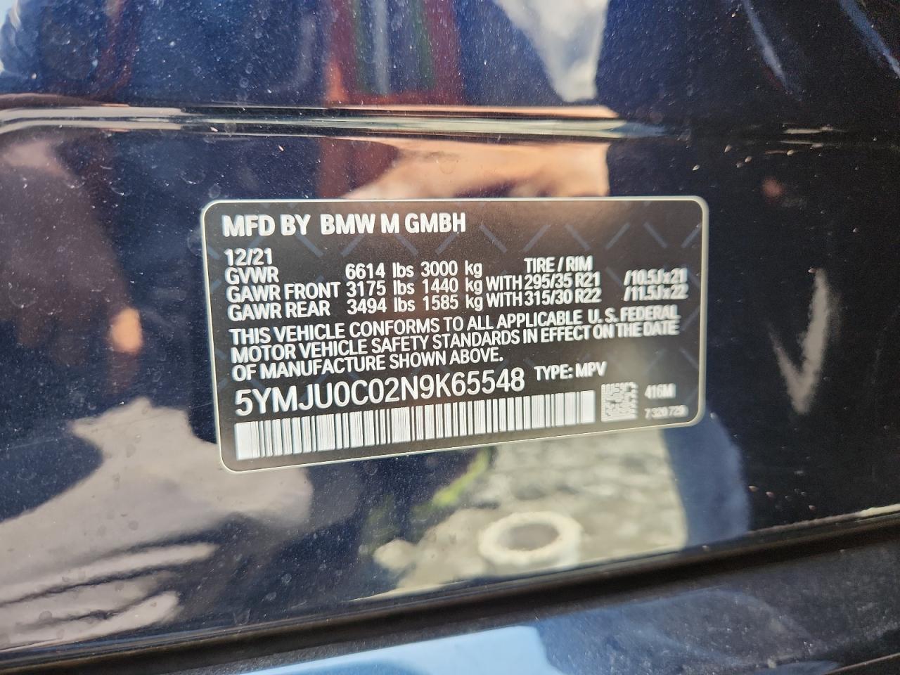 2022 BMW X5 M VIN: 5YMJU0C02N9K65548 Lot: 67068055