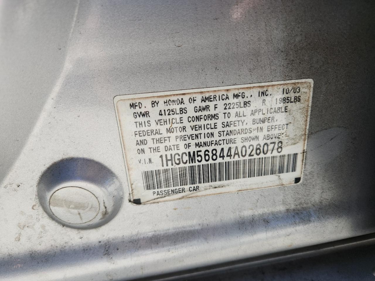 2004 Honda Accord Ex VIN: 1HGCM56844A026078 Lot: 70584245