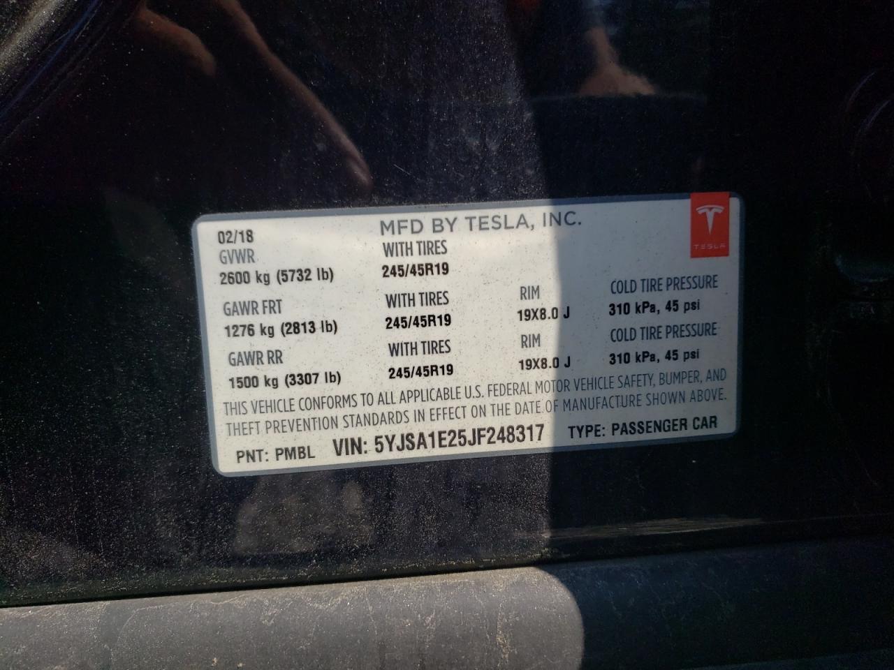 2018 Tesla Model S VIN: 5YJSA1E25JF248317 Lot: 67970515