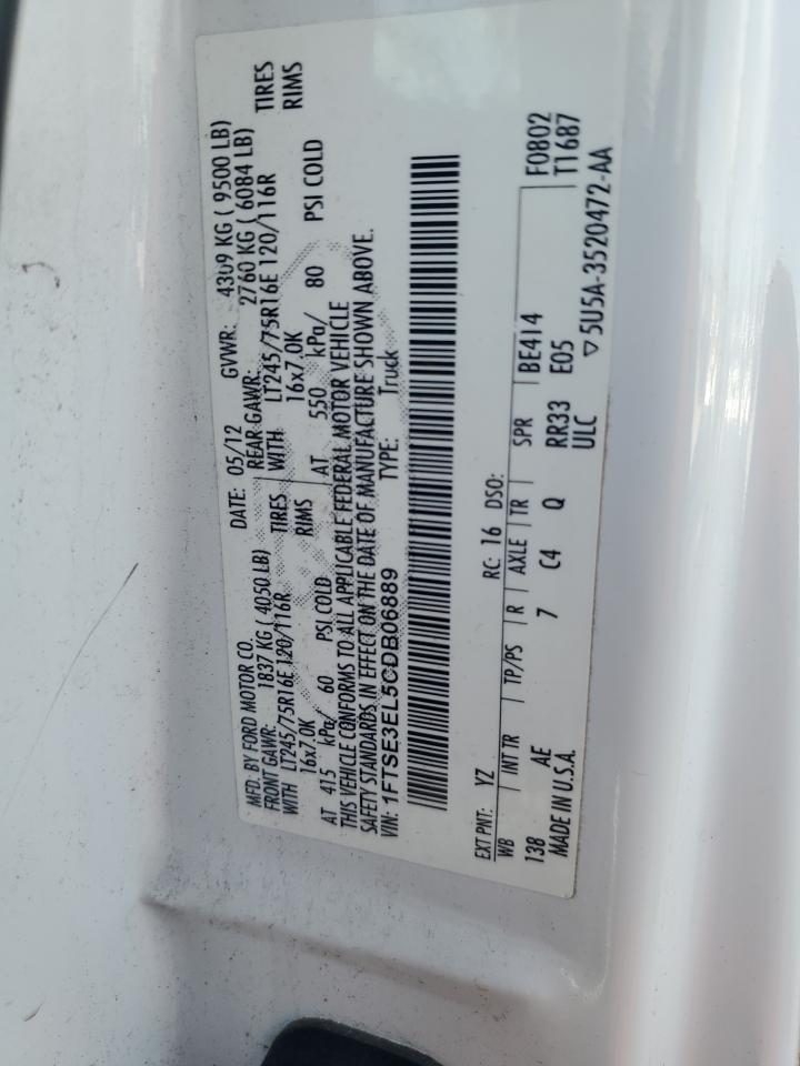 2012 Ford Econoline E350 Super Duty Van VIN: 1FTSE3EL5CDB06889 Lot: 70477755