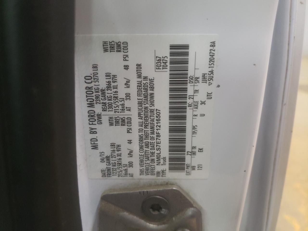 2015 Ford Transit Connect Xl VIN: NM0LS7E78F1216507 Lot: 68725465