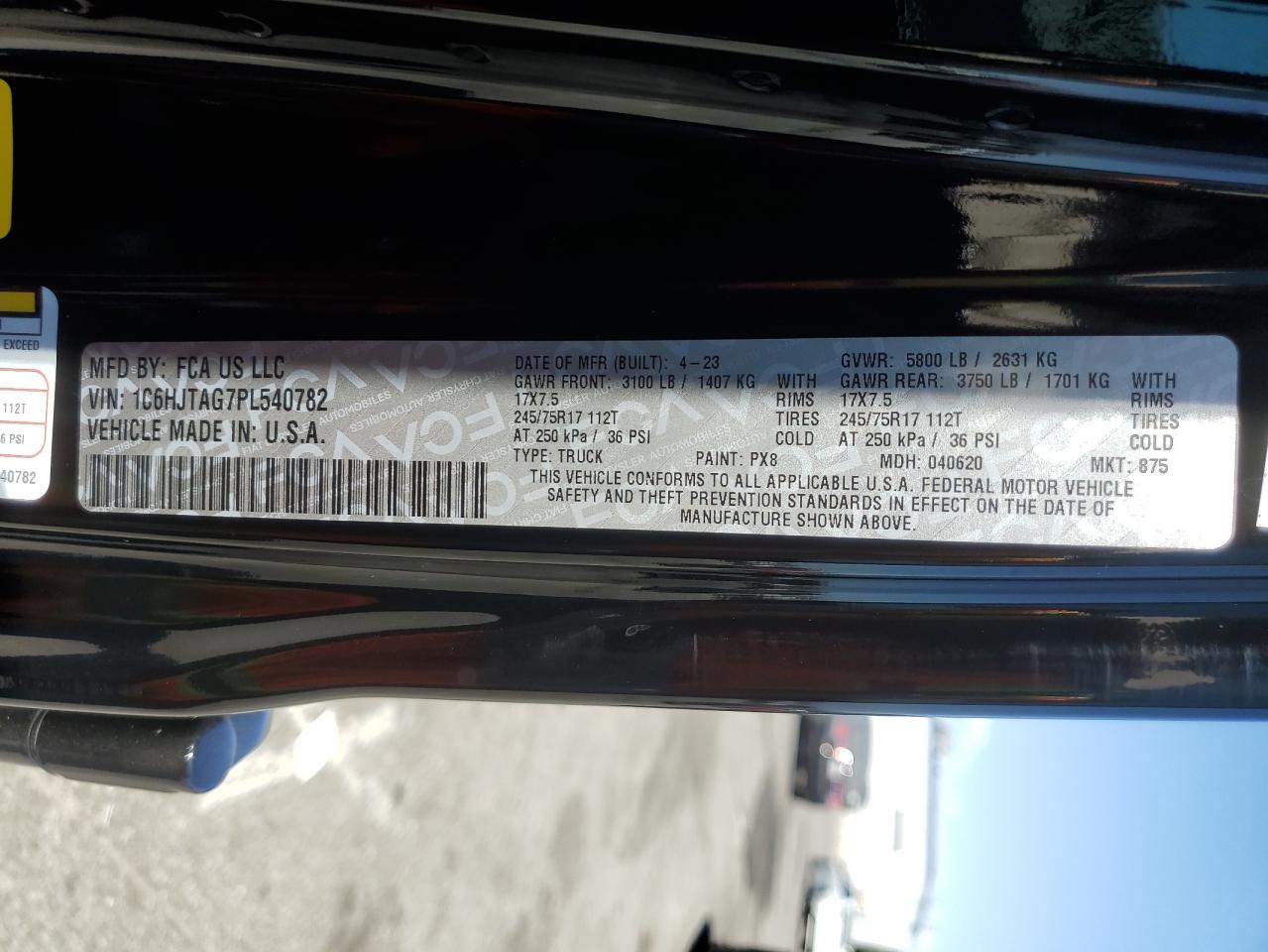 2023 Jeep Gladiator Sport VIN: 1C6HJTAG7PL540782 Lot: 71124925