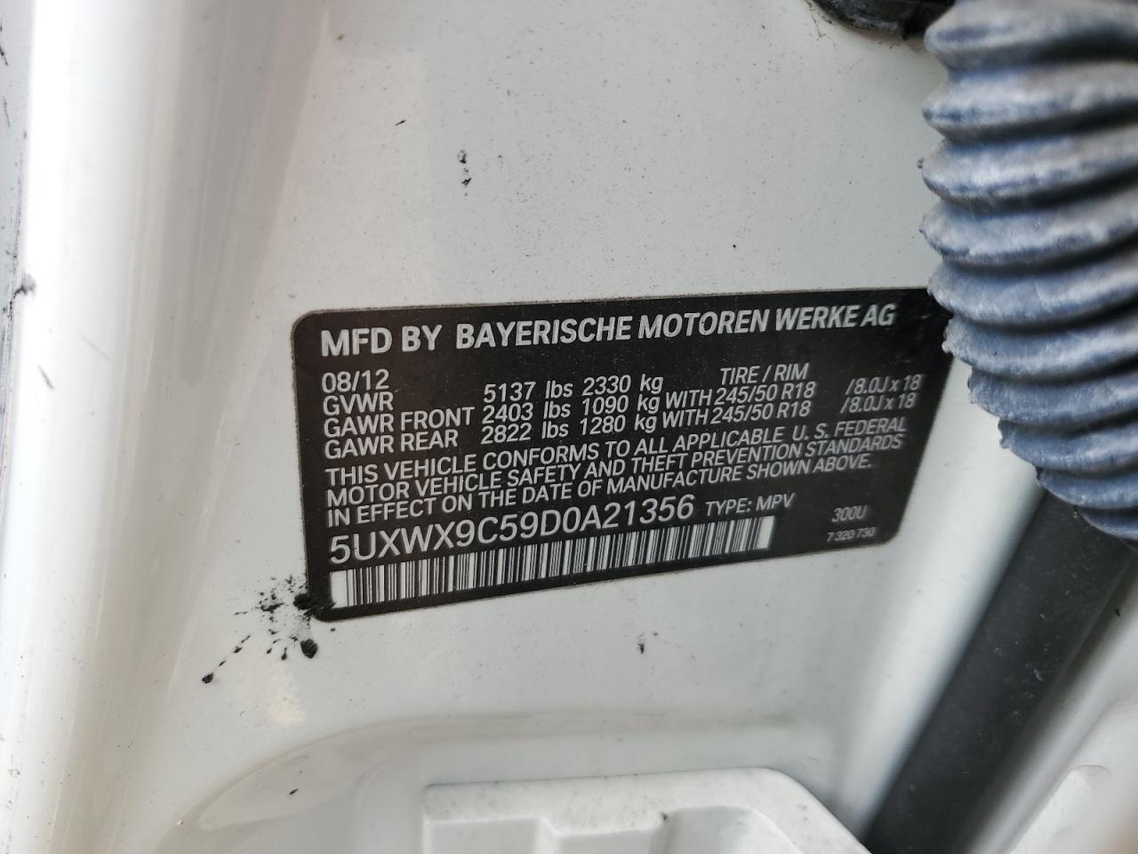 2013 BMW X3 xDrive28I VIN: 5UXWX9C59D0A21356 Lot: 70853565