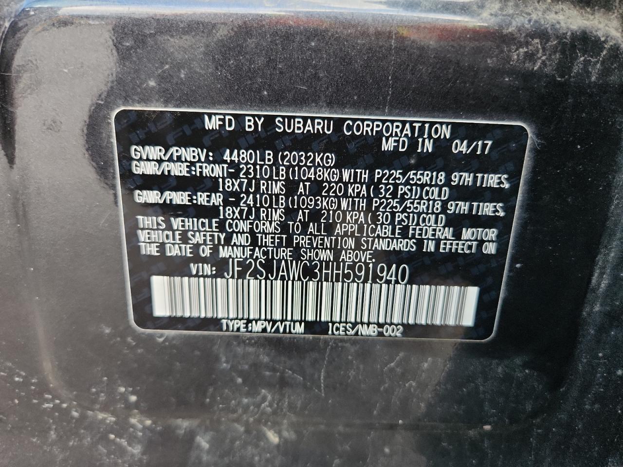 2017 Subaru Forester 2.5I Touring VIN: JF2SJAWC3HH591940 Lot: 69750605