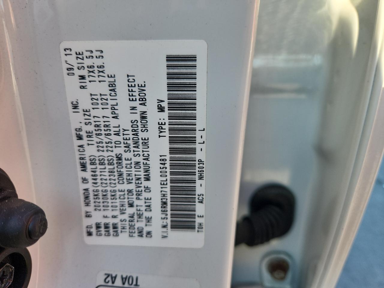 2014 Honda Cr-V Exl VIN: 5J6RM3H71EL005481 Lot: 70476795