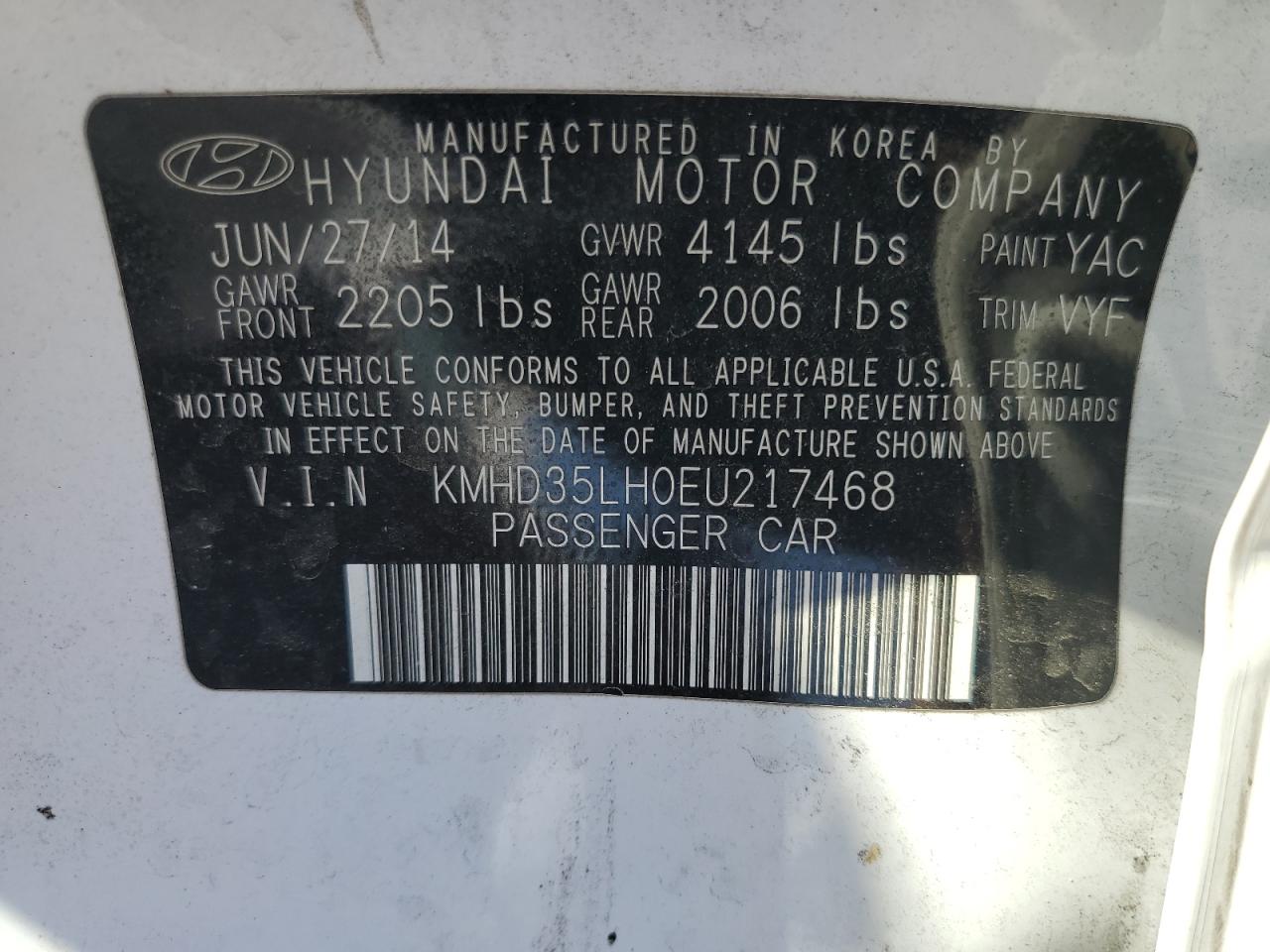 2014 Hyundai Elantra Gt VIN: KMHD35LH0EU217468 Lot: 68187225