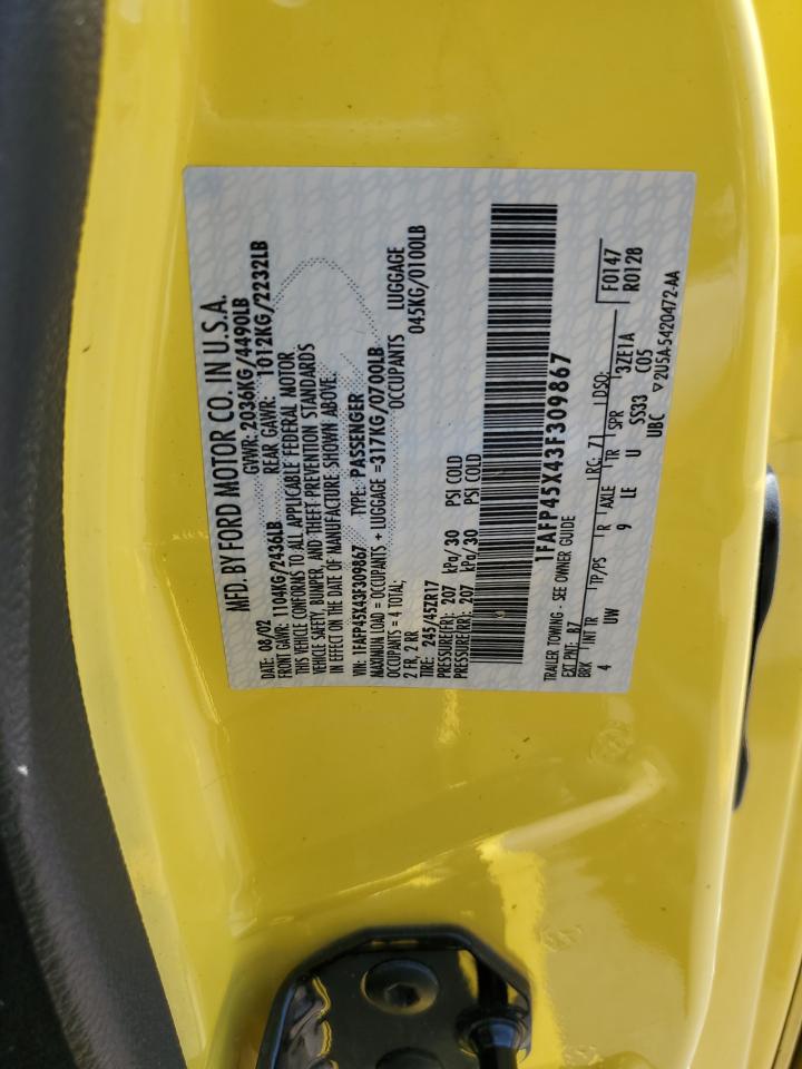 2003 Ford Mustang Gt VIN: 1FAFP45X43F309867 Lot: 68887065