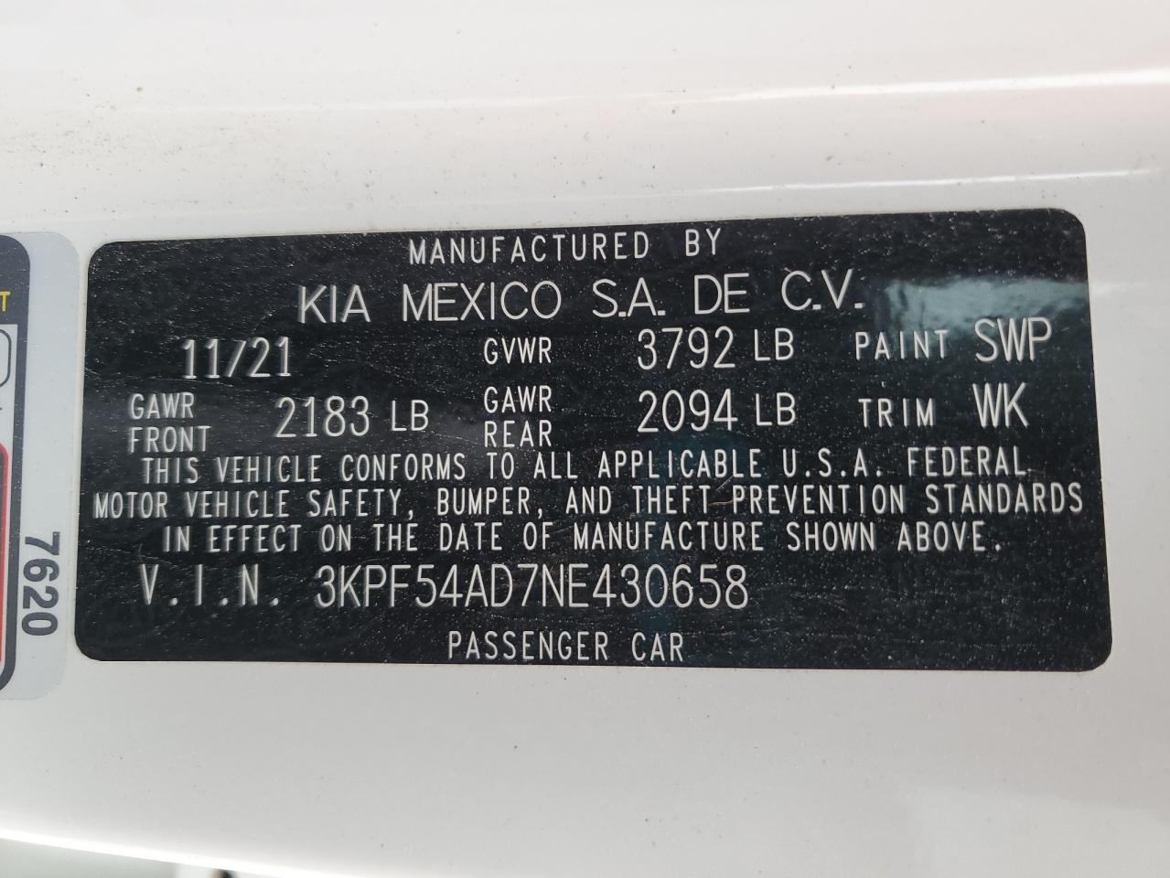 2022 Kia Forte Gt Line VIN: 3KPF54AD7NE430658 Lot: 69796815