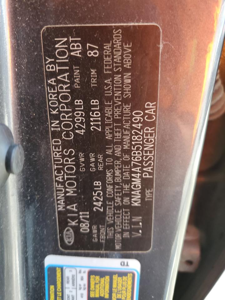 2011 Kia Optima Lx VIN: KNAGM4A76B5182490 Lot: 69588785