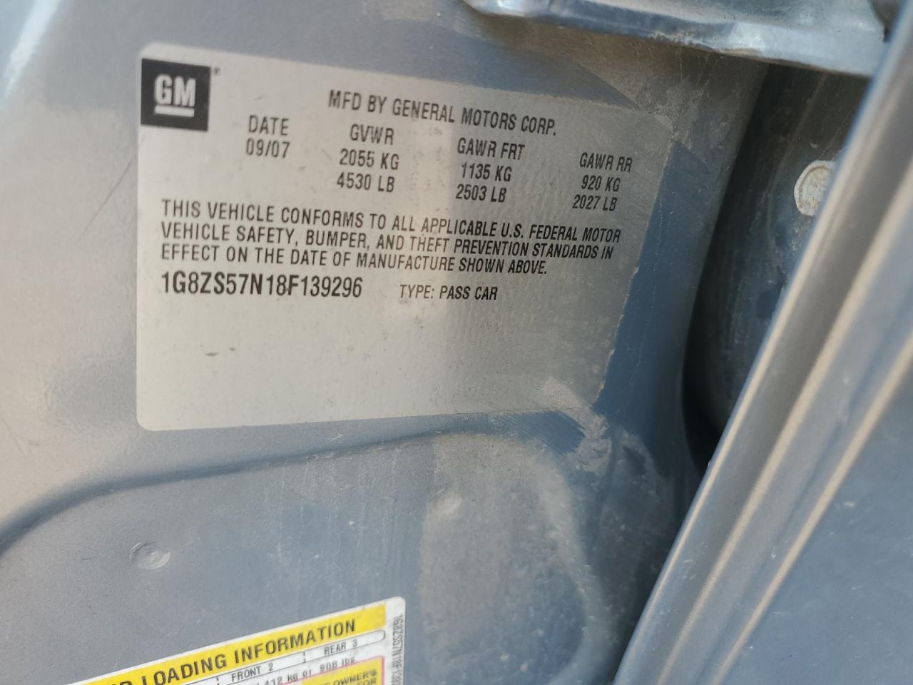 2008 Saturn Aura Xe VIN: 1G8ZS57N18F139296 Lot: 68341885