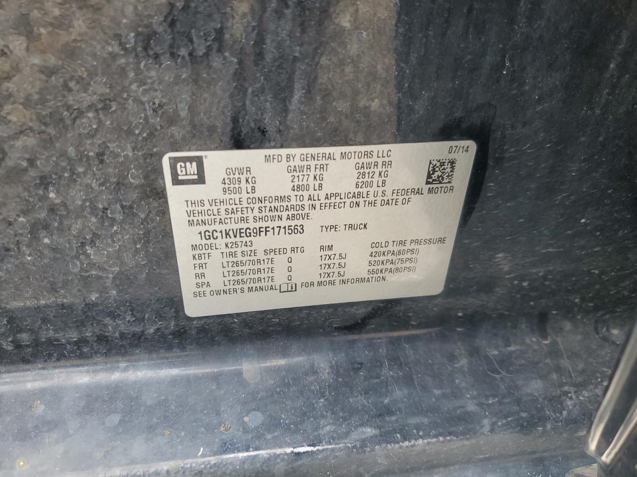 2015 Chevrolet Silverado K2500 Heavy Duty Lt VIN: 1GC1KVEG9FF171563 Lot: 69803115