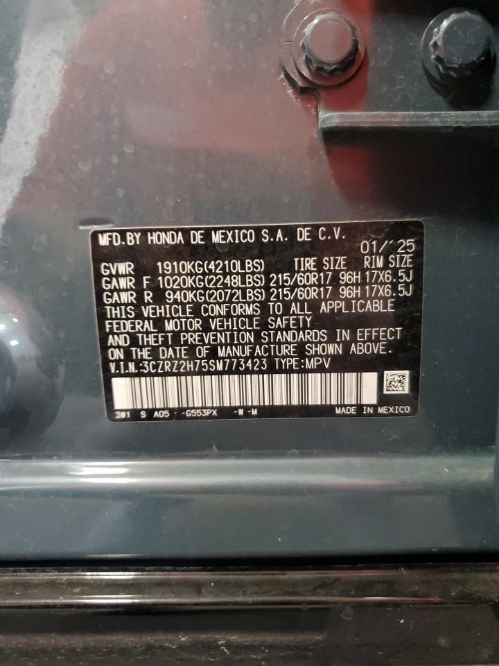 2025 Honda Hr-V Exl VIN: 3CZRZ2H75SM773423 Lot: 69670765