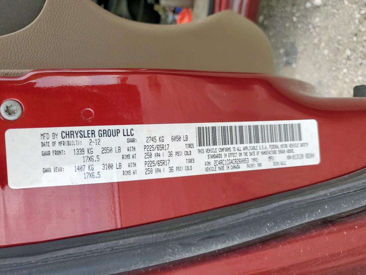 2012 Chrysler Town & Country Touring L VIN: 2C4RC1CG4CR260053 Lot: 70318115