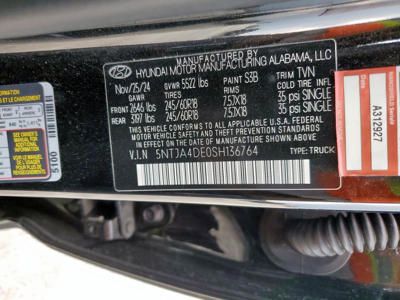 2025 Hyundai Santa Cruz Se VIN: 5NTJA4DE0SH136764 Lot: 69759205