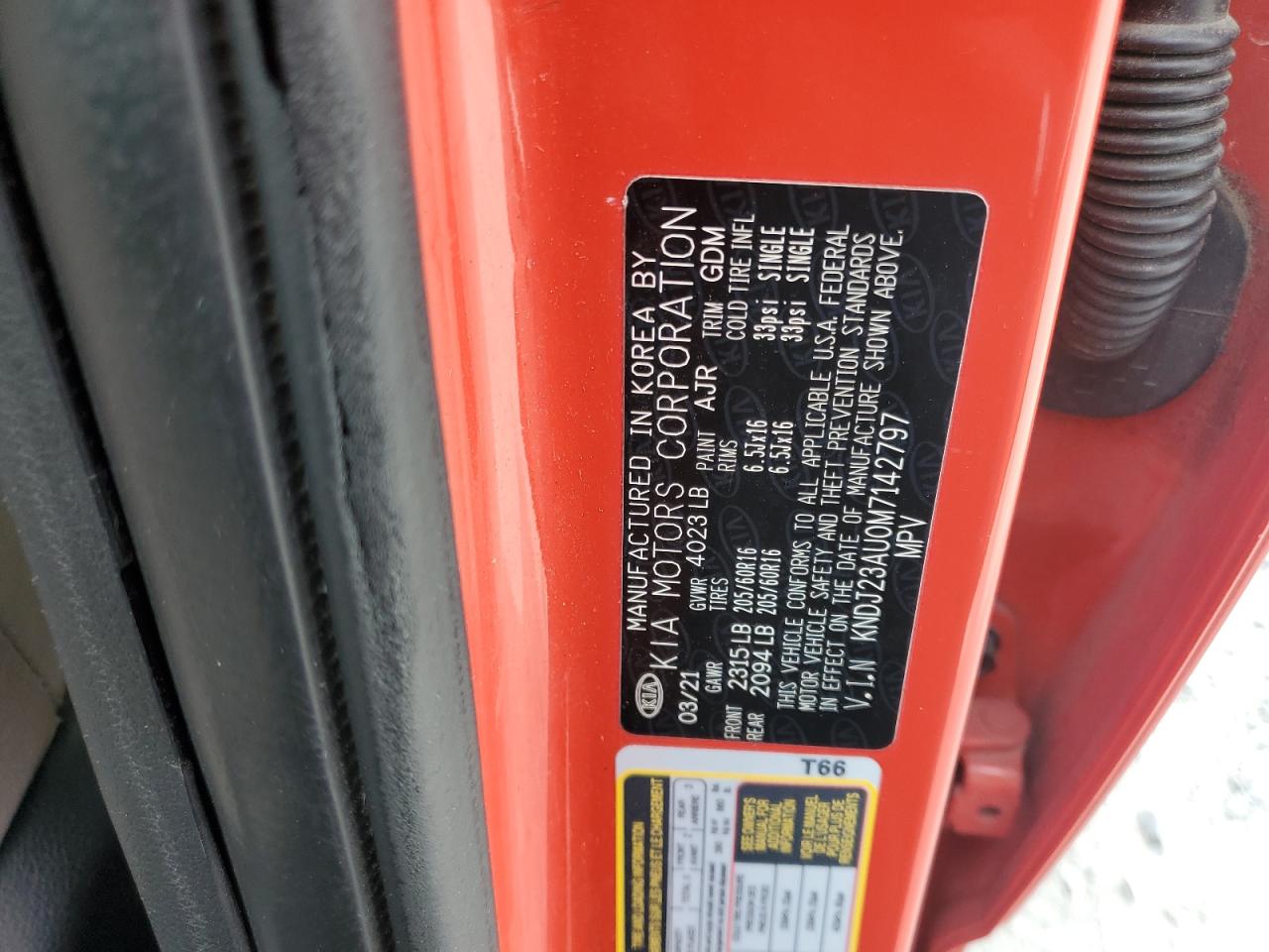 2021 Kia Soul Lx VIN: KNDJ23AU0M7142797 Lot: 70655465