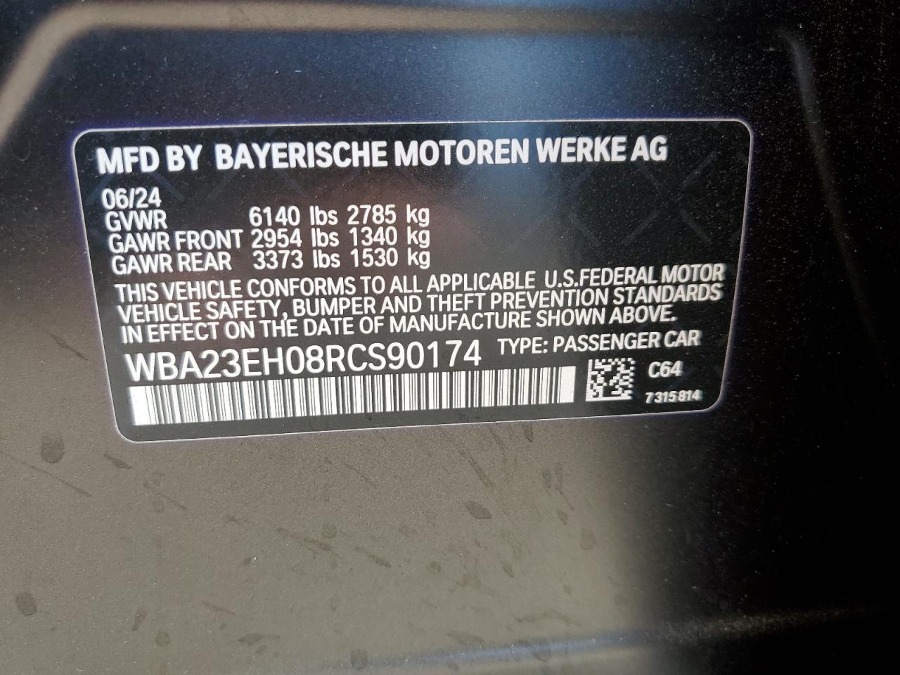 2024 BMW 740 I VIN: WBA23EH08RCS90174 Lot: 67804395