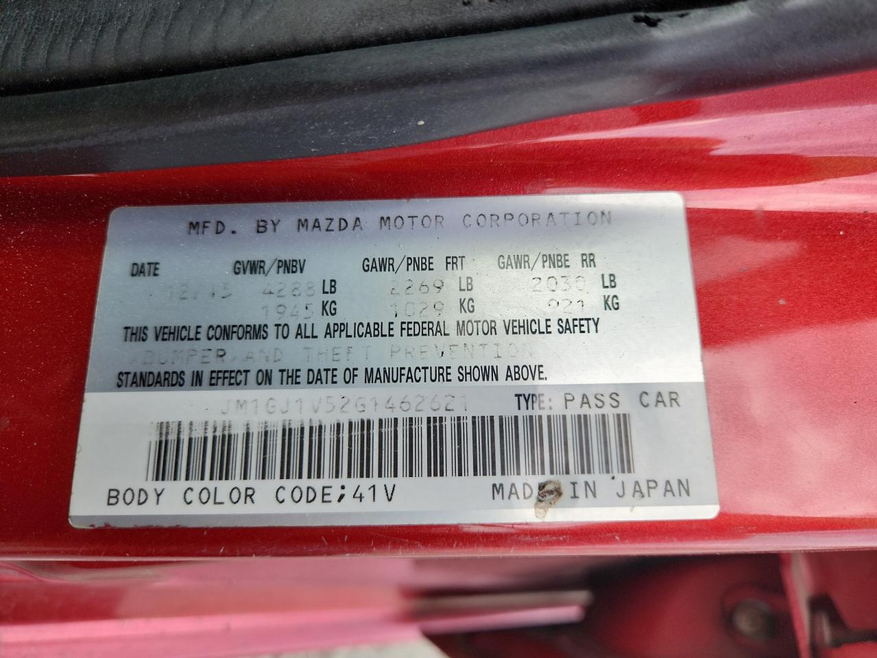 2016 Mazda 6 Touring VIN: JM1GJ1V52G1462621 Lot: 70699595