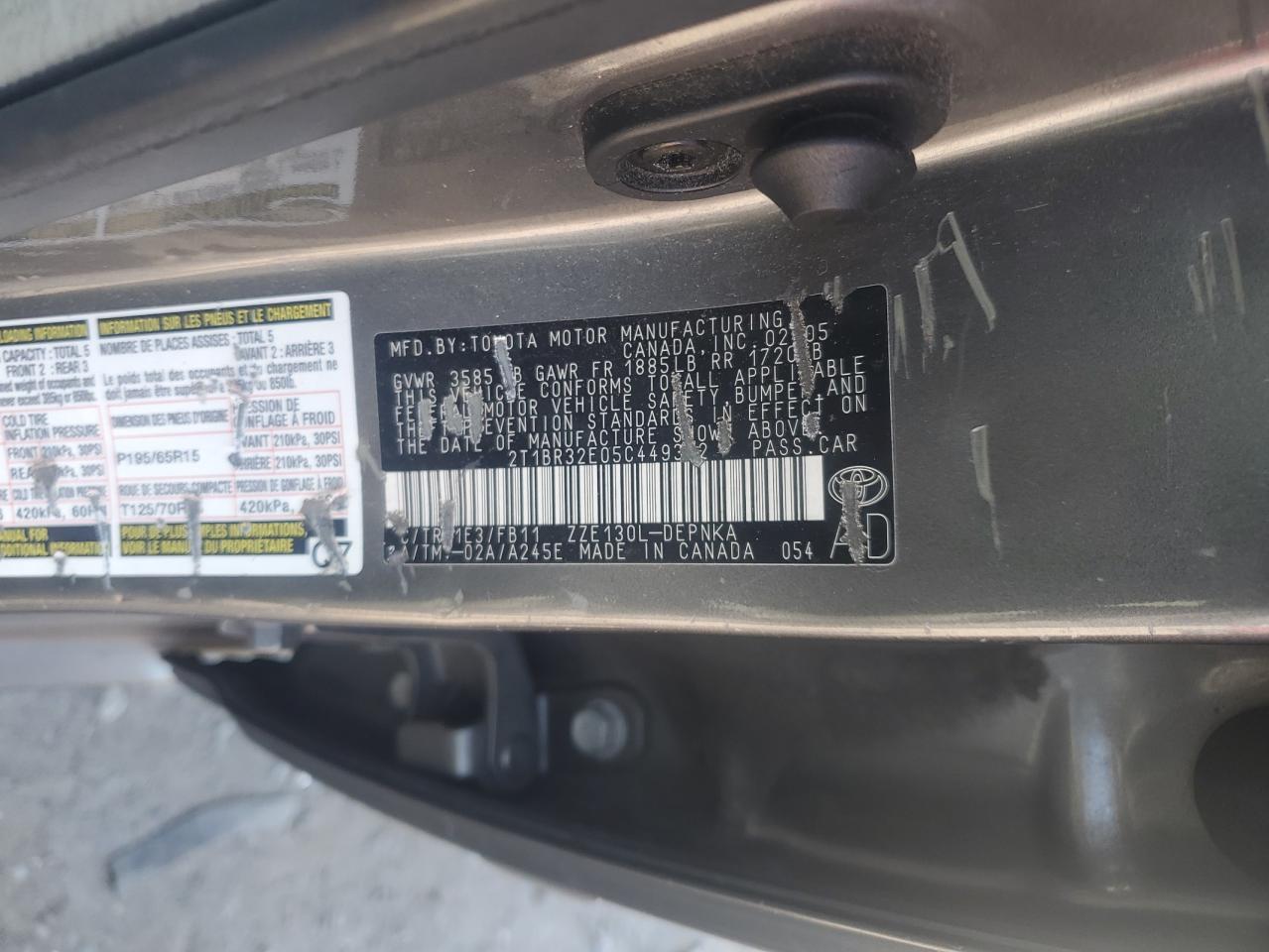 2005 Toyota Corolla Ce VIN: 2T1BR32E05C449362 Lot: 68471965