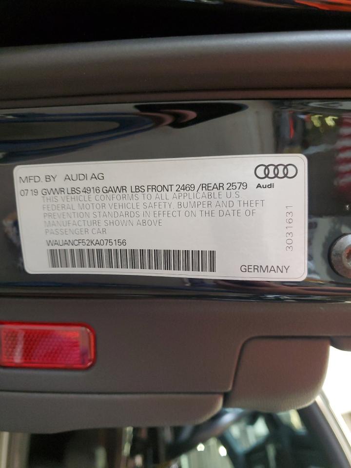 2019 Audi A5 Premium VIN: WAUANCF52KA075156 Lot: 66308505