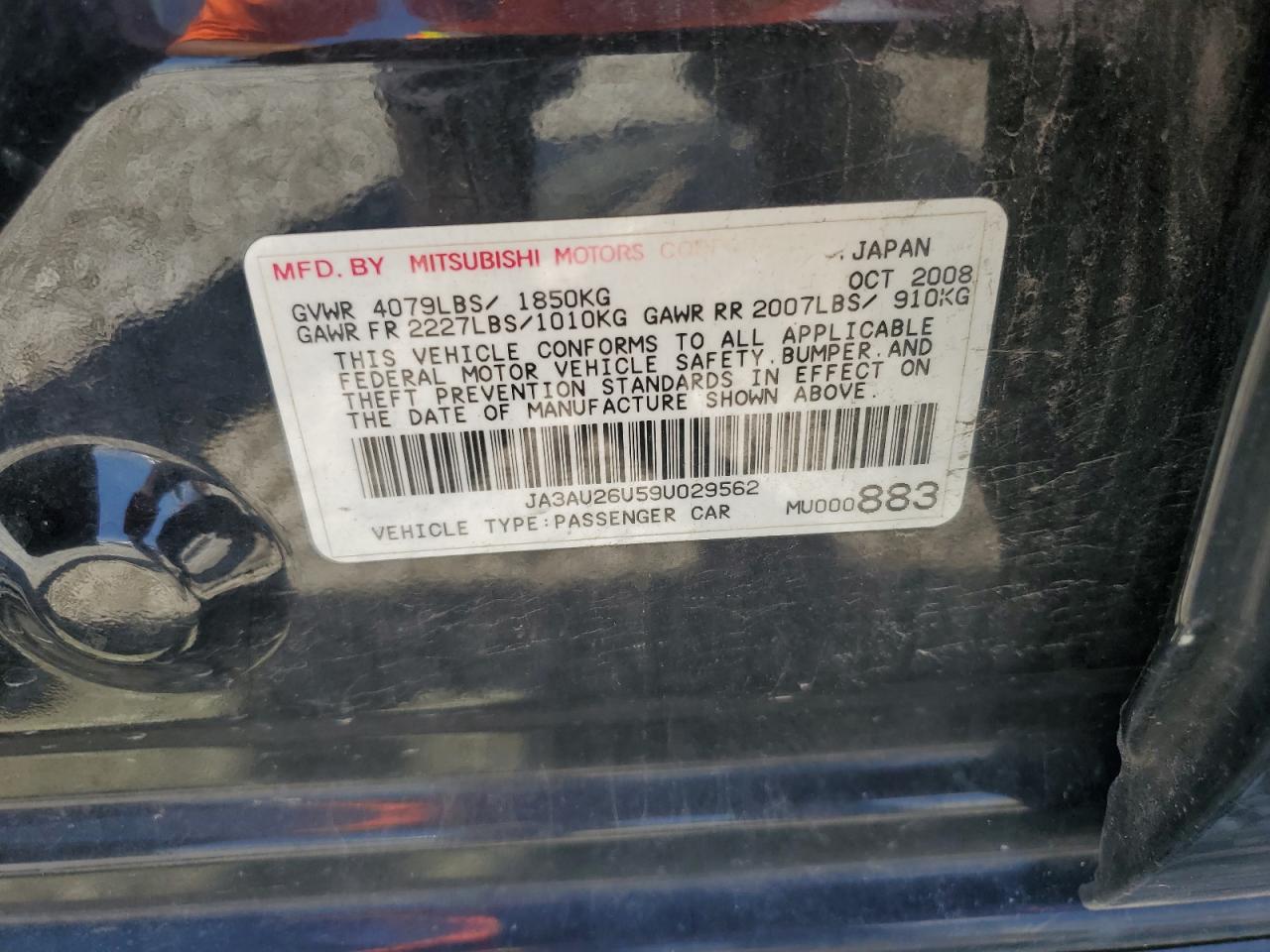 2009 Mitsubishi Lancer Es/Es Sport VIN: JA3AU26U59U029562 Lot: 67855905