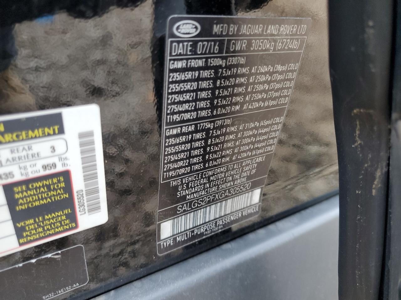 SALGS2PFXGA305520 2016 Land Rover Range Rover Hse