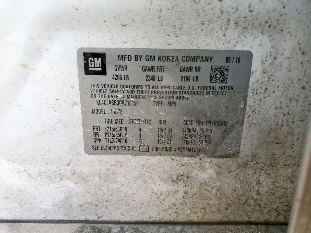 2016 Buick Encore VIN: KL4CJASB3GB710159 Lot: 69765785