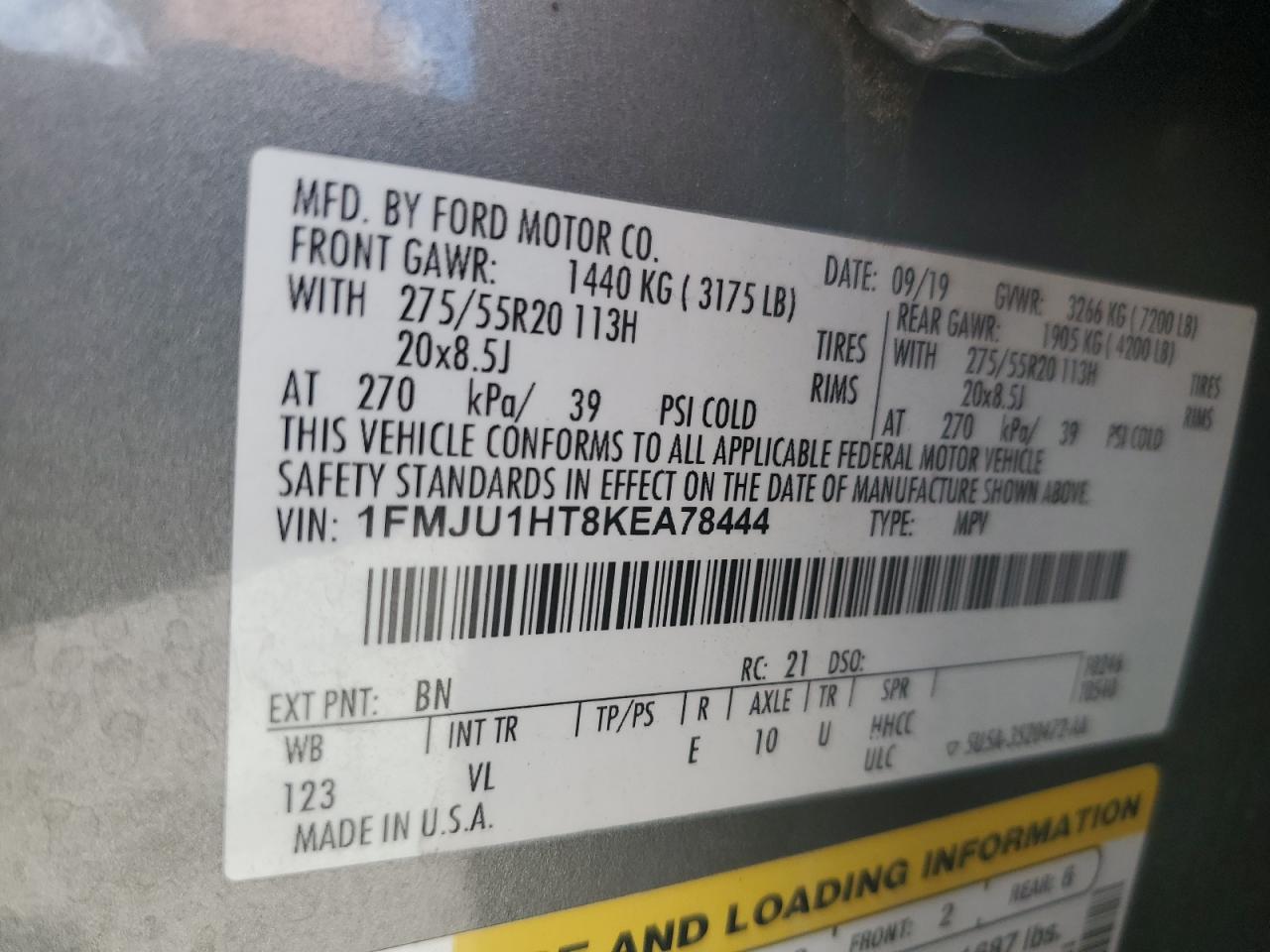 2019 Ford Expedition Xlt VIN: 1FMJU1HT8KEA78444 Lot: 67445845