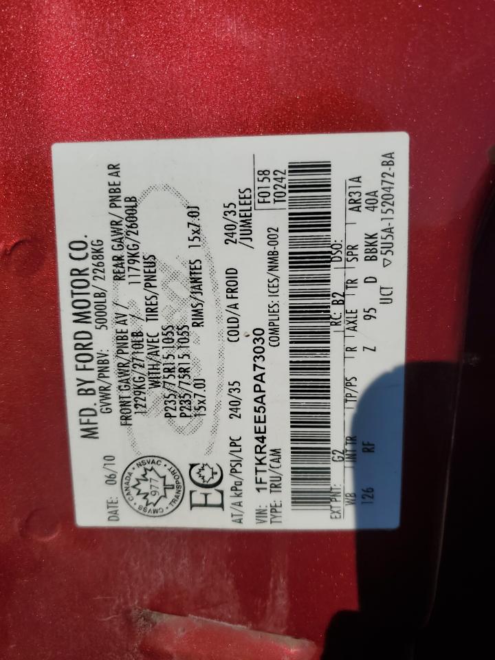 2010 Ford Ranger Super Cab VIN: 1FTKR4EE5APA73030 Lot: 69421865