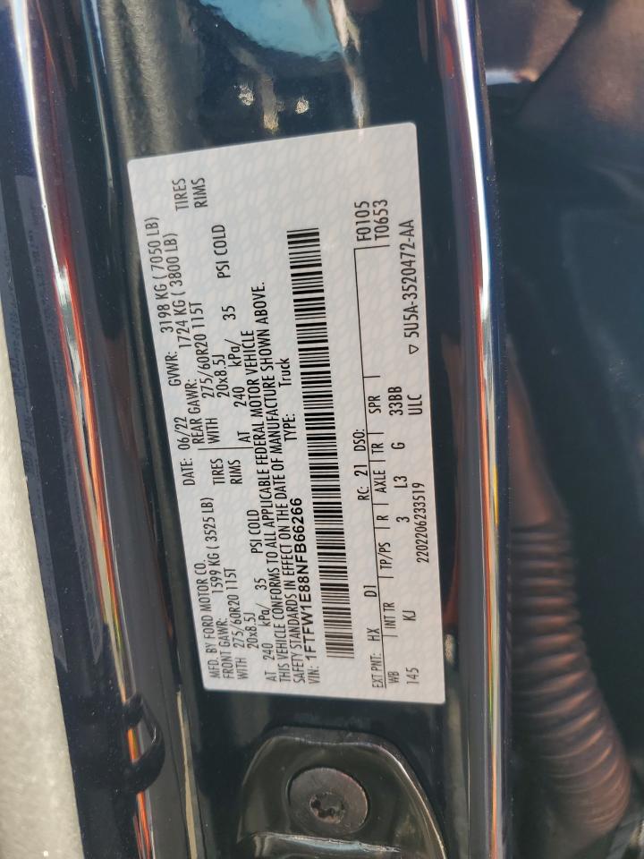 2022 Ford F150 Supercrew VIN: 1FTFW1E88NFB66266 Lot: 69663145