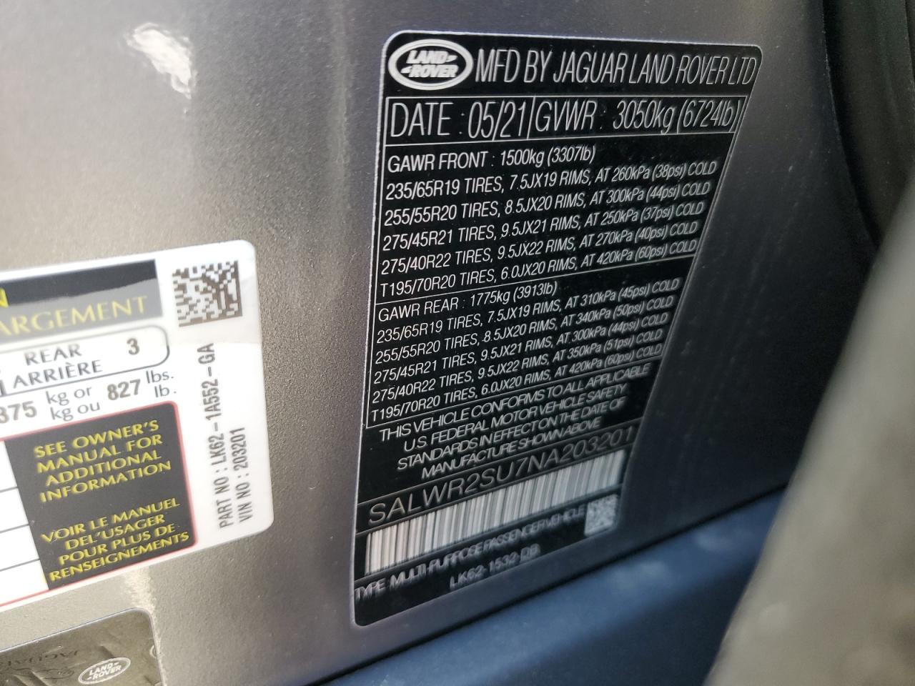 2022 Land Rover Range Rover Sport Hse Silver Edition VIN: SALWR2SU7NA203201 Lot: 69889425