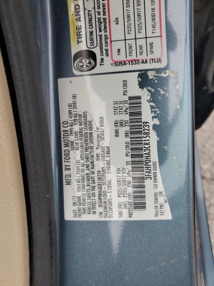2012 Ford Fusion Se VIN: 3FAHP0HA3CR158239 Lot: 68838875