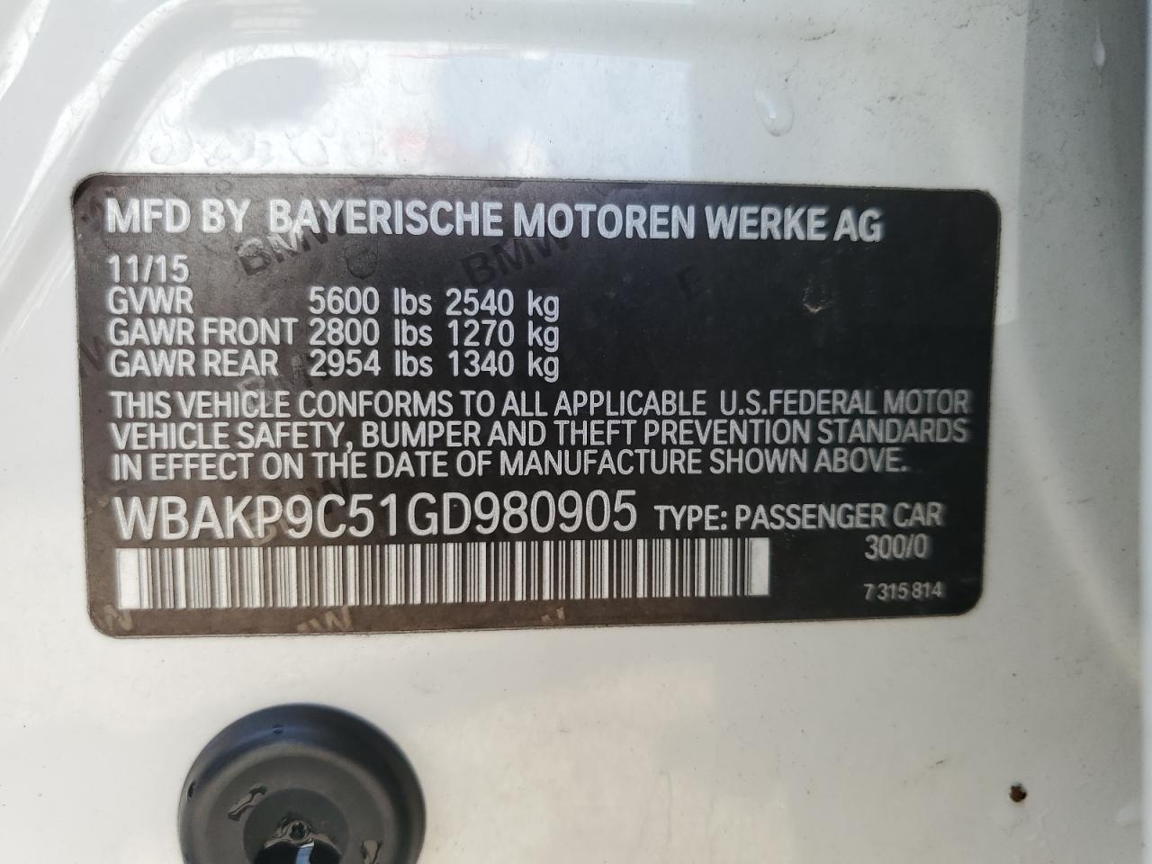 2016 BMW 550 Xi VIN: WBAKP9C51GD980905 Lot: 68824445