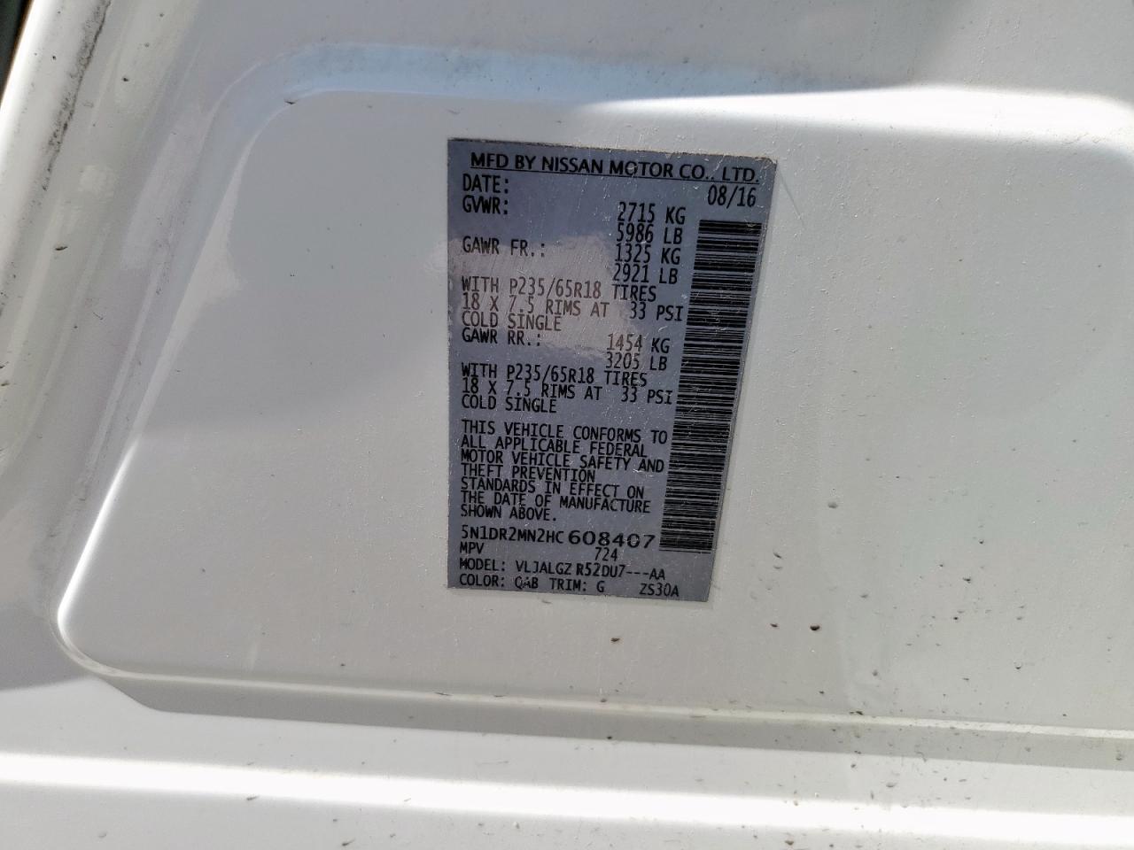 2017 Nissan Pathfinder S VIN: 5N1DR2MN2HC608407 Lot: 68414235