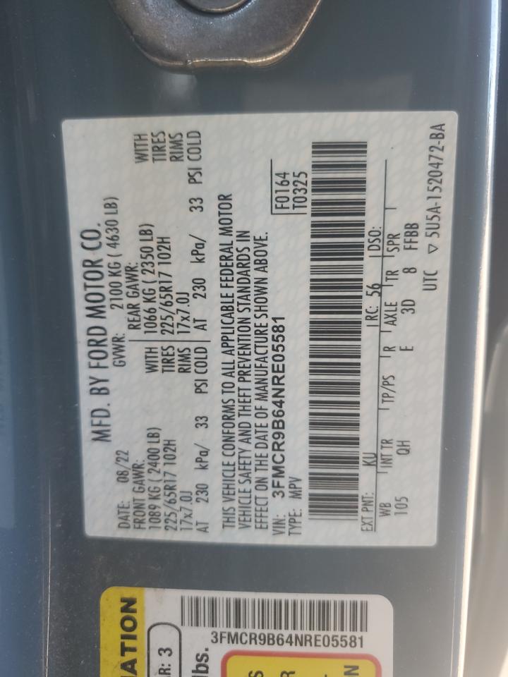 2022 Ford Bronco Sport Big Bend VIN: 3FMCR9B64NRE05581 Lot: 68781285