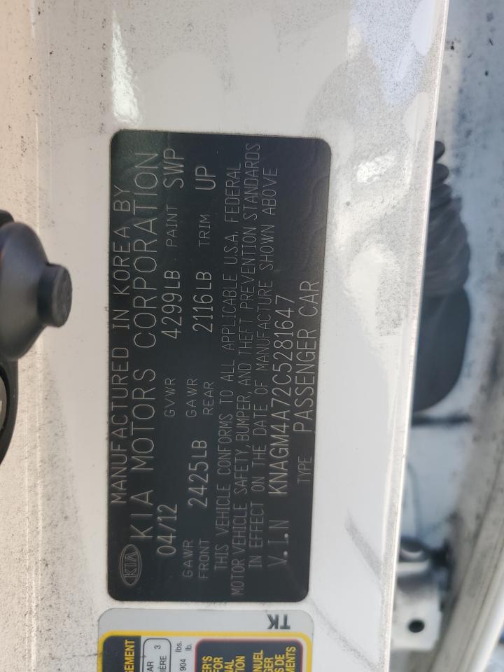 2012 Kia Optima Lx VIN: KNAGM4A72C5281647 Lot: 70503285