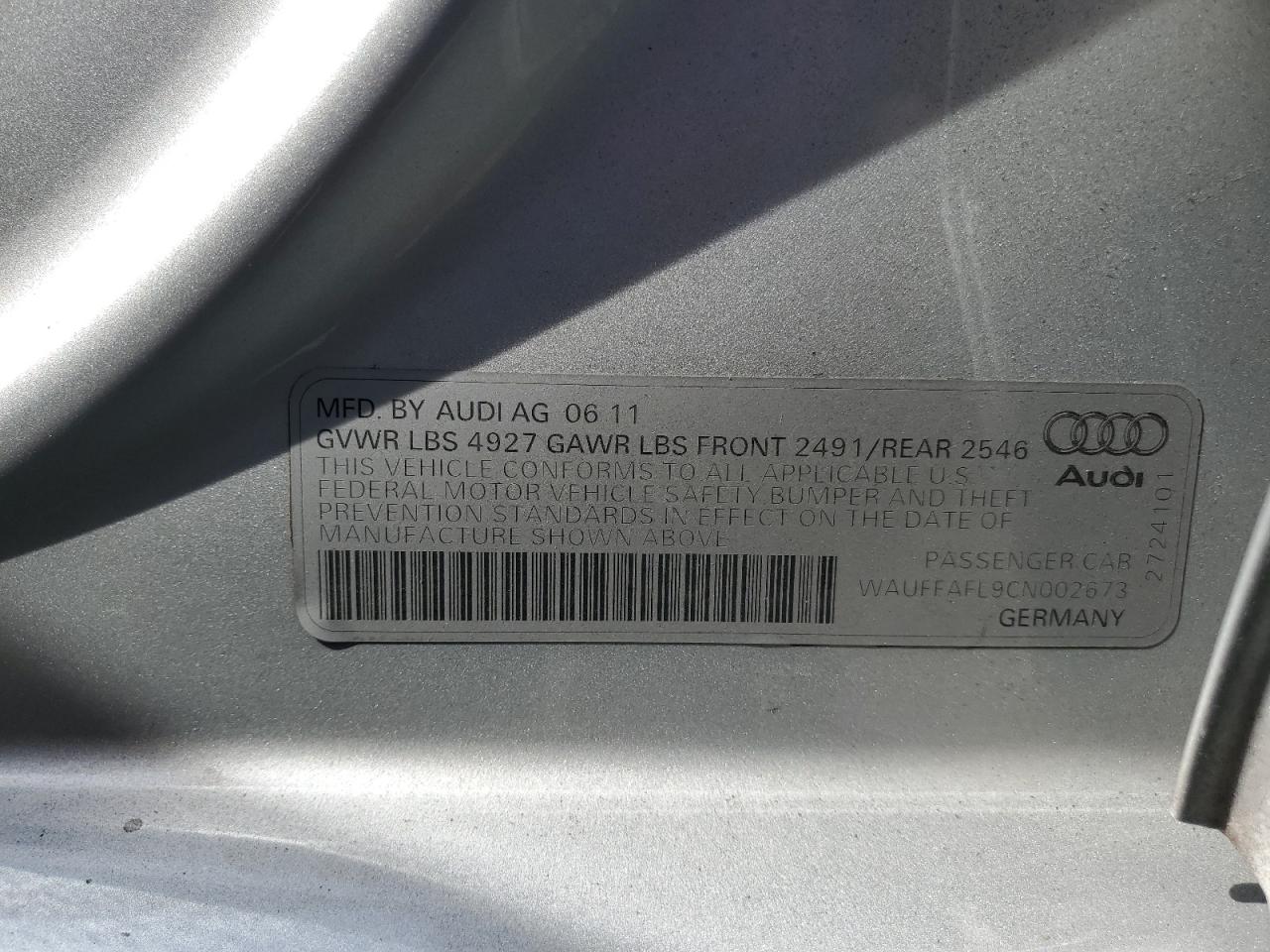 2012 Audi A4 Premium Plus VIN: WAUFFAFL9CN002673 Lot: 67563845