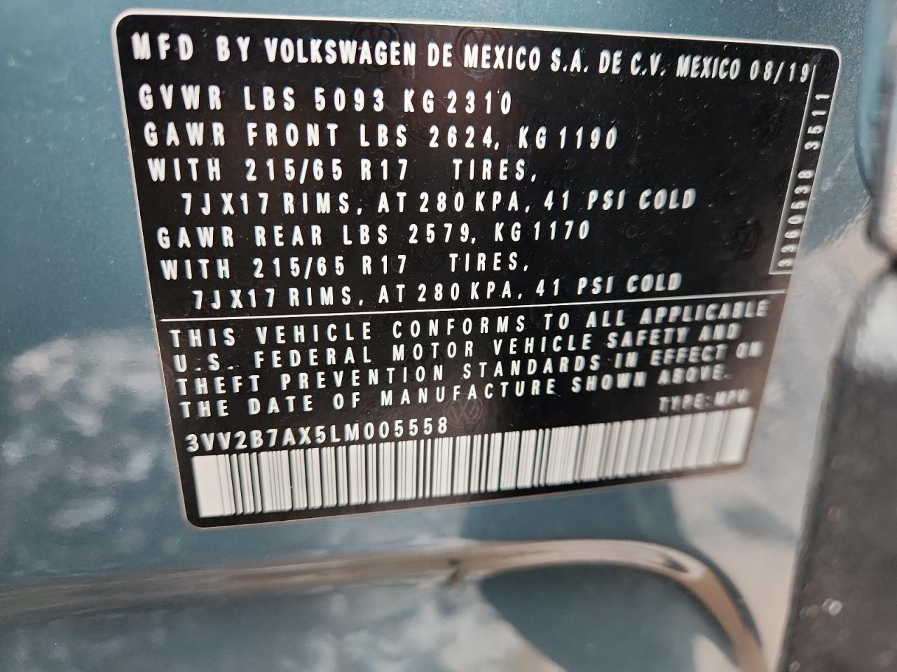 2020 Volkswagen Tiguan Se VIN: 3VV2B7AX5LM005558 Lot: 69760485