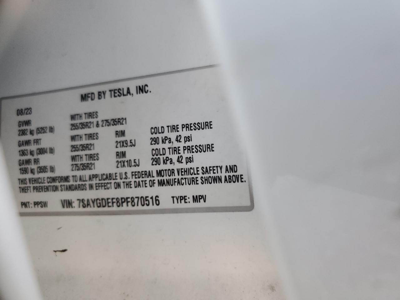 2023 Tesla Model Y VIN: 7SAYGDEF8PF870516 Lot: 80911025