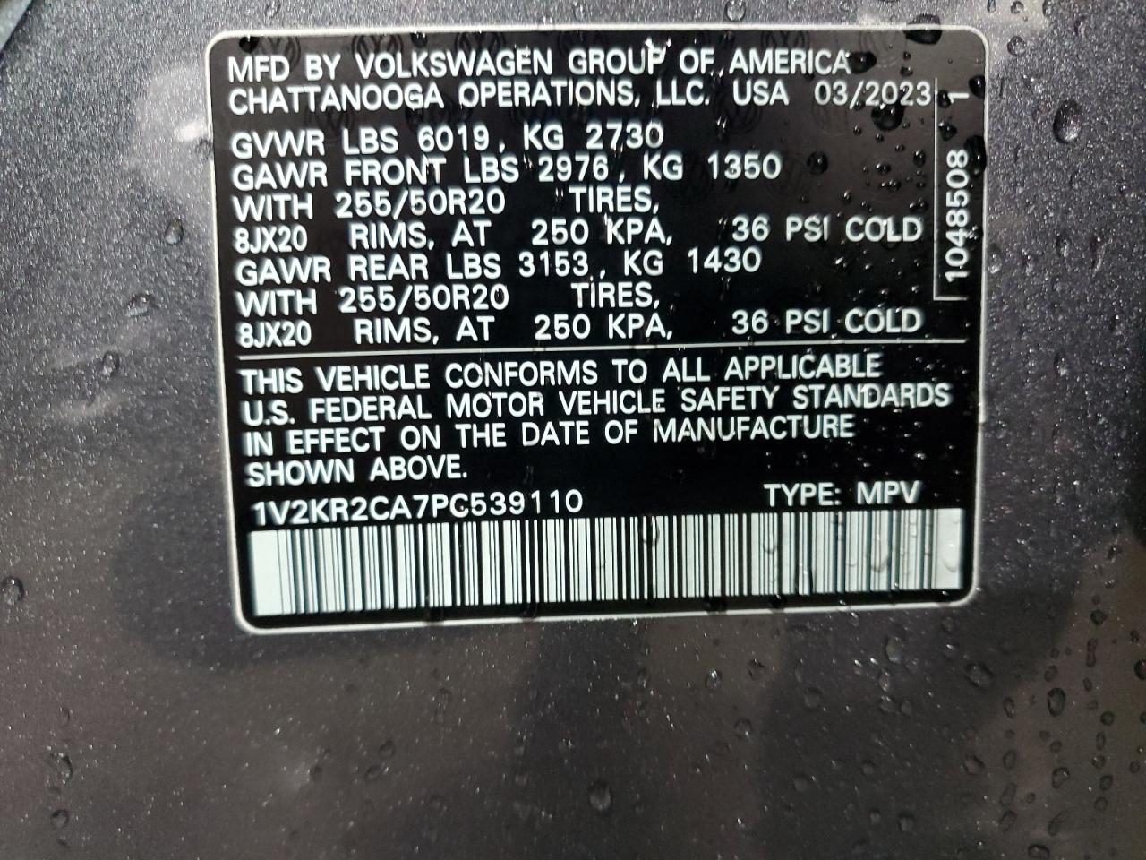 2023 Volkswagen Atlas Se VIN: 1V2KR2CA7PC539110 Lot: 68470965