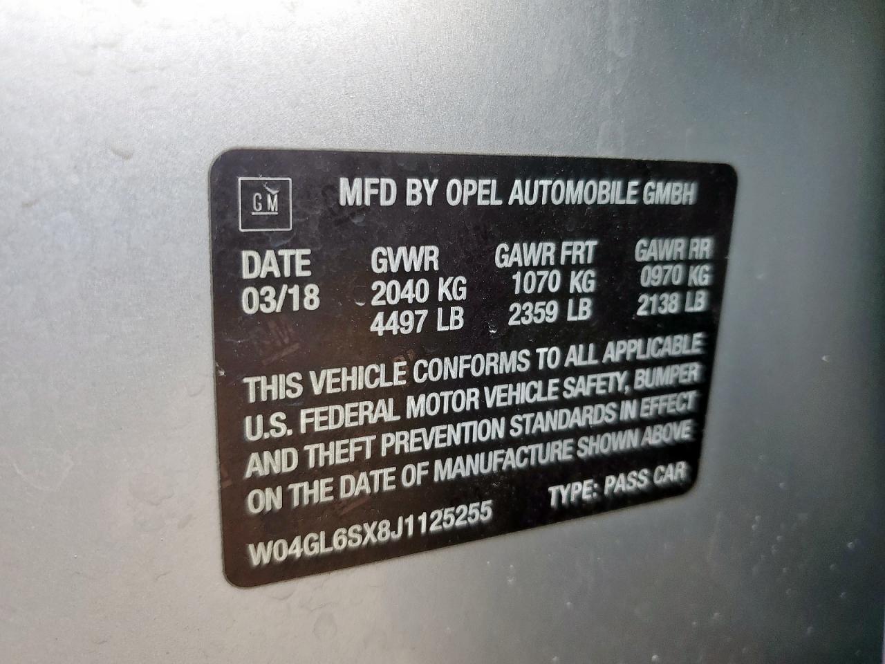 2018 Buick Regal Preferred VIN: W04GL6SX8J1125255 Lot: 70852655