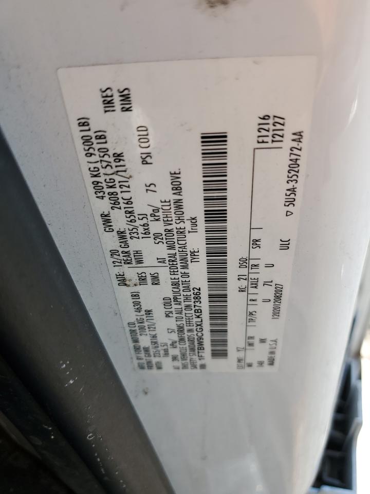 2020 Ford Transit T-350 VIN: 1FTBW9CGXLKB73862 Lot: 67955335