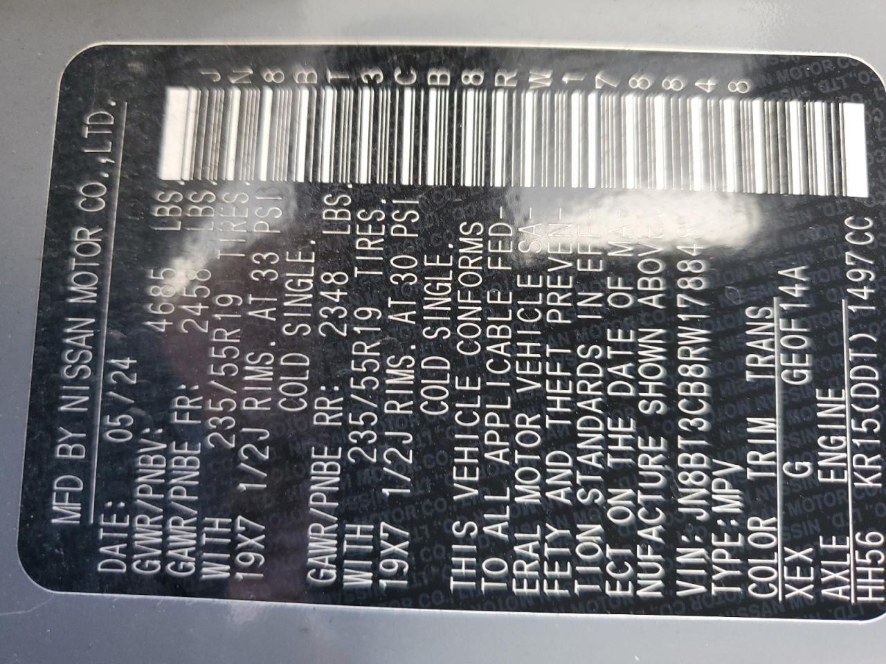 2024 Nissan Rogue Sl VIN: JN8BT3CB8RW178848 Lot: 70693815